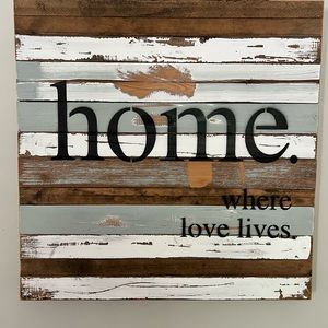 Home. Where love lives. Wood sign